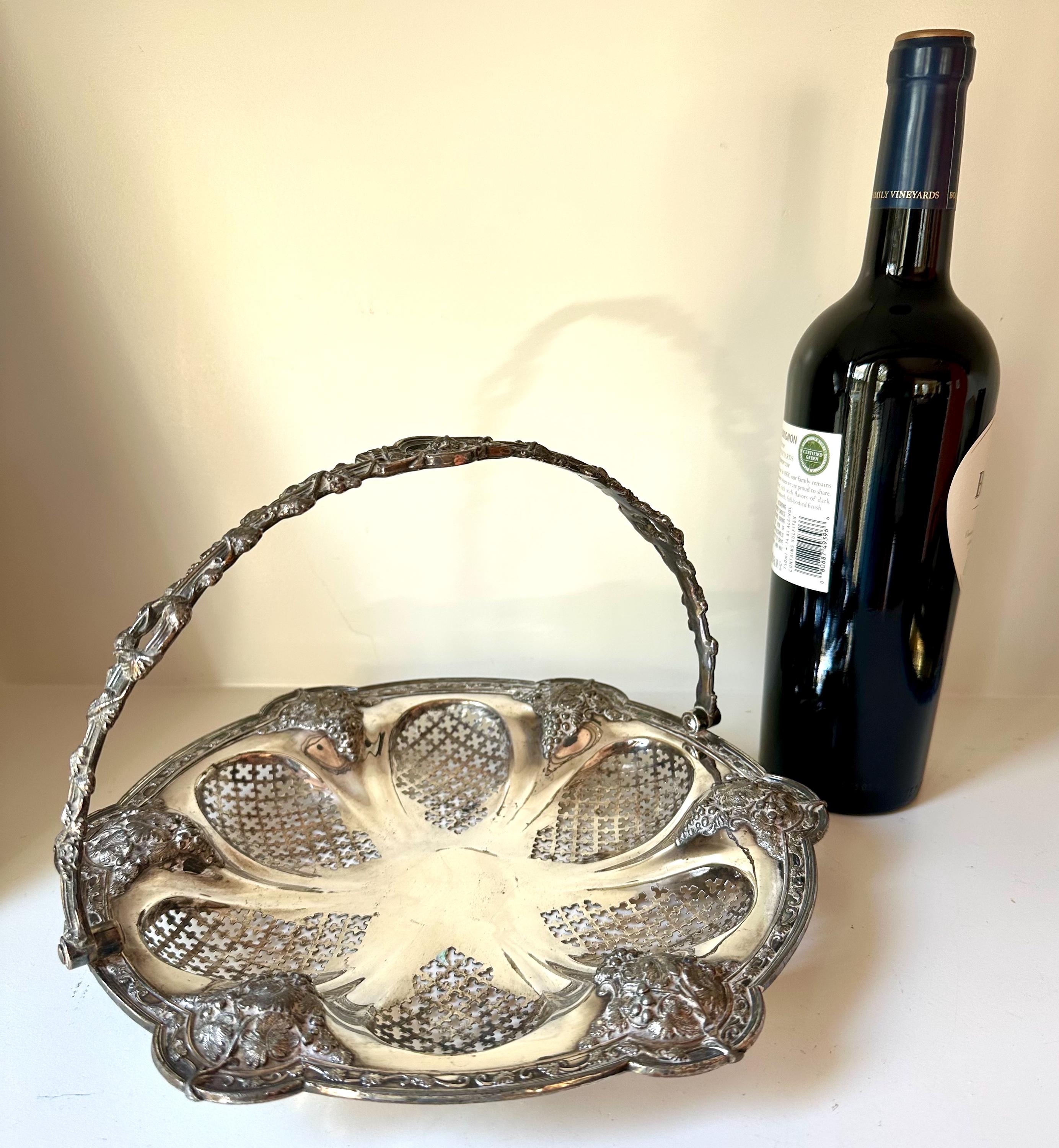Antique Victorian Silver Bride's Basket With Handle Early 1900s