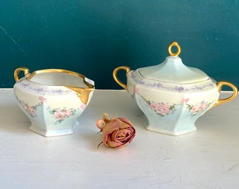 Antique M.Z Austria Lidded Sugar Bowl And A Creamer Late 1800s 3 Pieces 22k gold