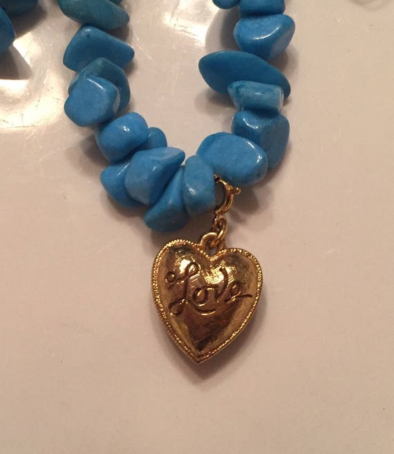 26" Genuine Turquoise Necklace With Gold Heart Pe… - image 10