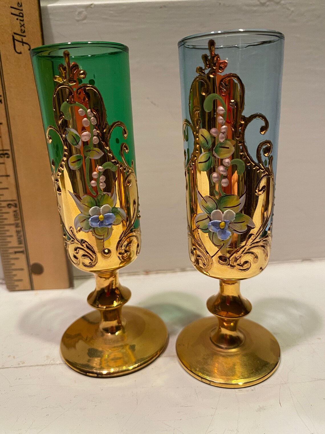 Pair of Czech Bohemian Moser Cordial Glasses Gold Plated Etsy