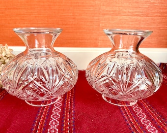 Vintage Pair Of Clear Pressed Glass Hurricane  Lampshades Crystal Lighting 3” Fitter