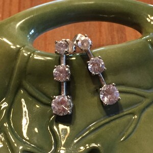 Sterling Silver And Cubic Zirconia Earrings 3 Stones On A Silver Bar Wedding Earrings Dangle Crystal  Formal Earrings MS9