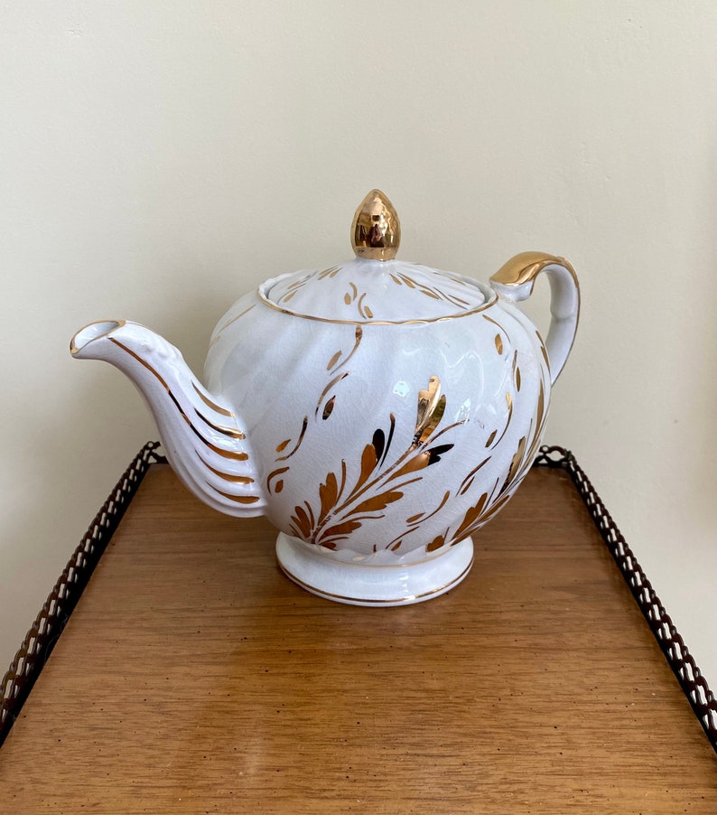 Rare 1950s Ellgreave Burslem England Teapot Ivory Gold Etsy