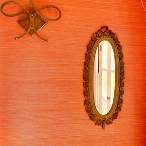 Lovely Vintage Oval Wall Mirror With Gold Syroco Frame With Roses Hollywood Regency Home Decor