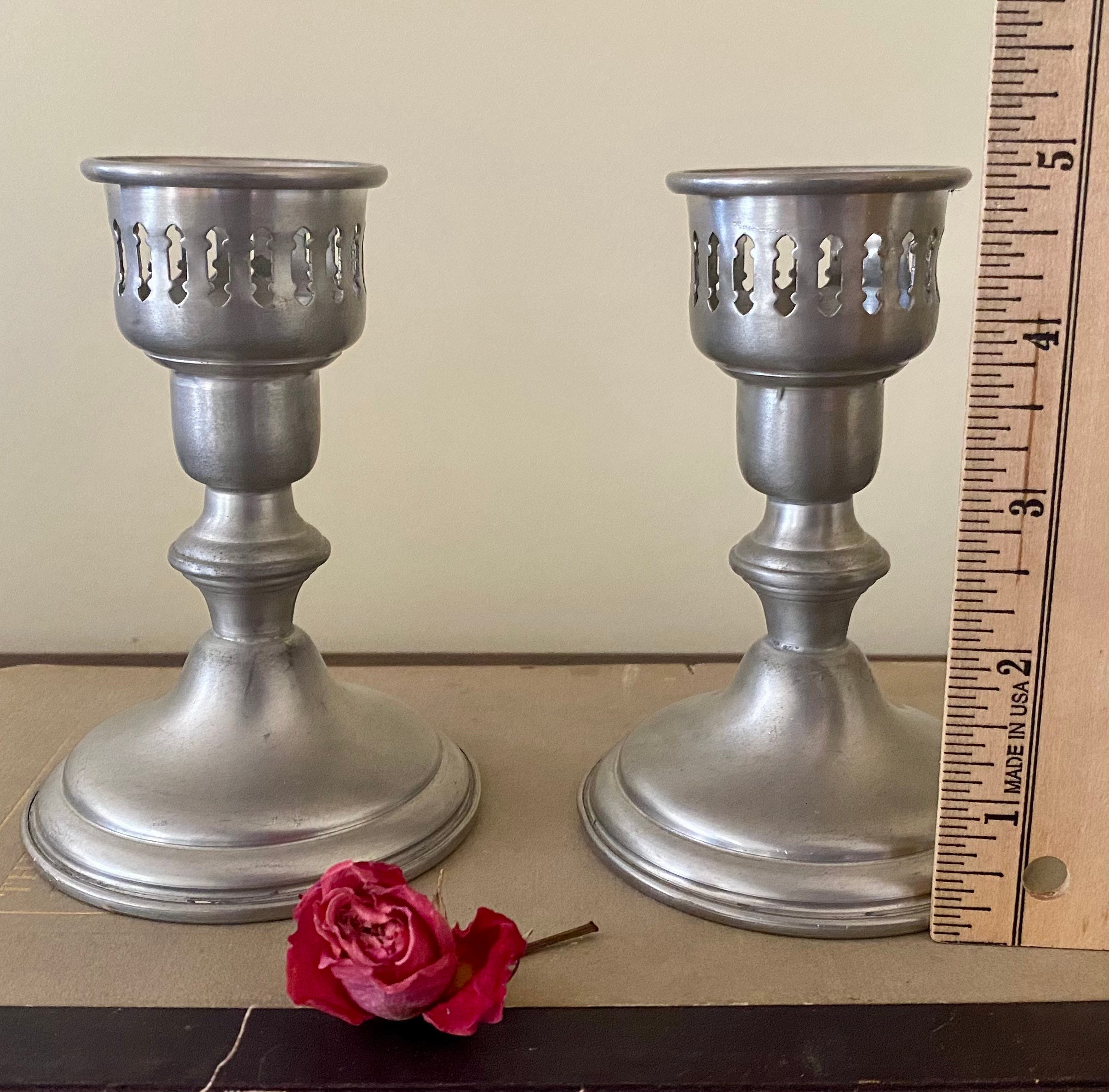 A Pair of Empire Pewter Candlesticks Shabbat Candle Holders