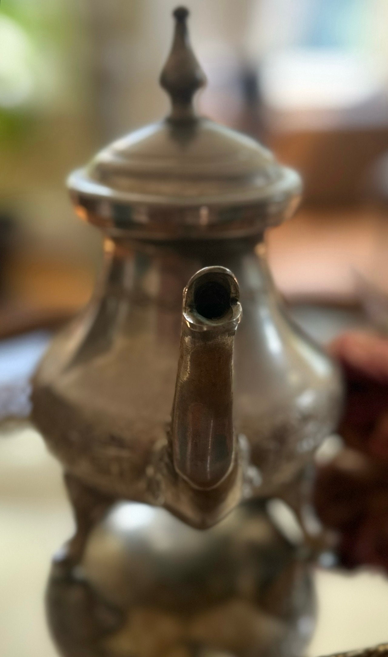 Vintage Moroccan Tea Pot Footed Pewter Traditional and Ornate