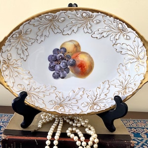 Antique Oval Bowl Thomas Bavaria 3206 Gold Trim With Handles 13” Peaches And Grapes