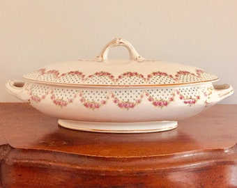 Antieke houten & zoon Burslem Engeland Shola China ovale soep terrine met deksel, serveren Bowl