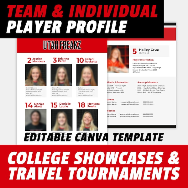 Softball Player Profile Template Etsy