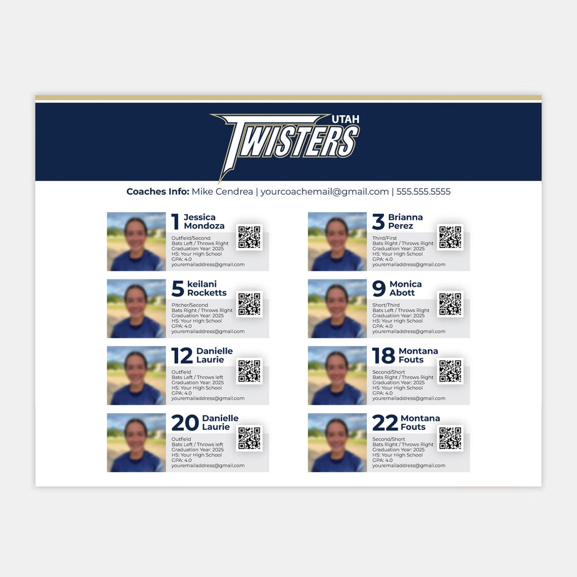 Softball Team & Player Profile Template, College Showcase Player