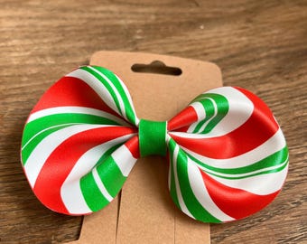 Peppermint Swirl Hair Bow | Christmas Hair Clip for Girls & Women | Holiday Accessory