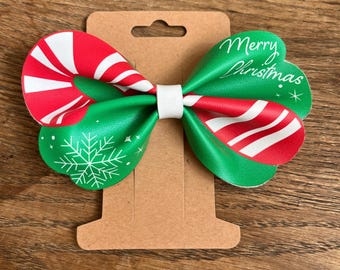 Merry Christmas Hair Bow | Red Green Holiday Hair Clip for Girls Women | Festive Accessory