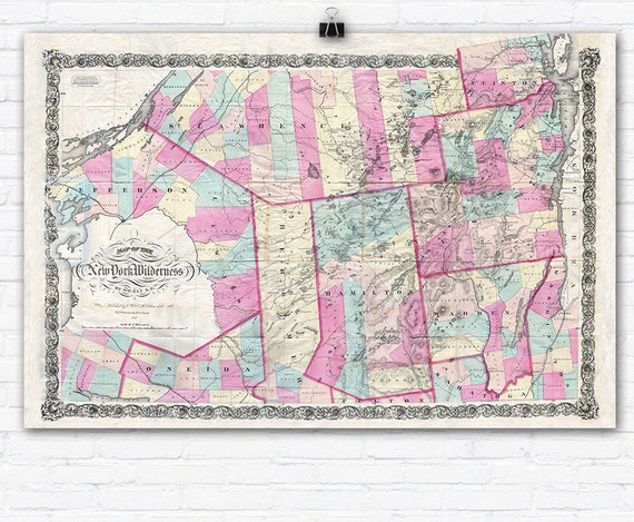 Vintage 1867 Adirondack Mountains Map Reprint