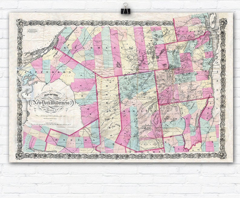 Vintage 1867 Adirondack Mountains Map Reprint image 1