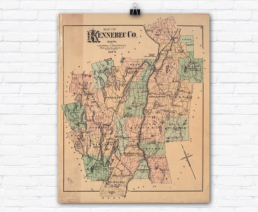Mapa de Maine de Condado de Kennebec de 1879 Vintage reimpresión Etsy