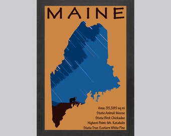 Maine State Facts Poster Graphic Art Illustration