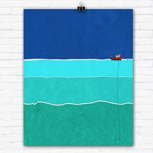 Fishing Vessel Anchored at Sea Graphic Art Illustration
