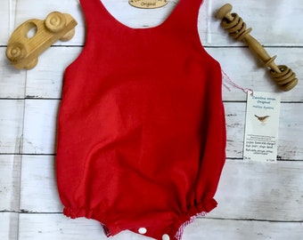 Unisex reversible rompers in natural fabrics for toddlers