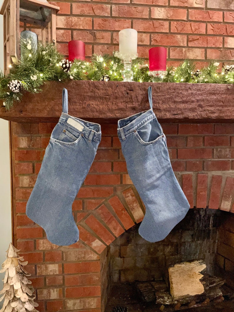 Denim blue jeans Christmas stockings image 1