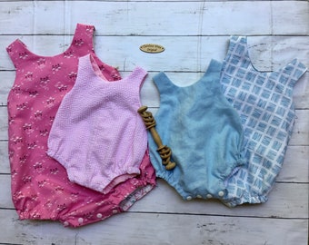 Unisex reversible rompers 0-3 Months through 18-24 Months +