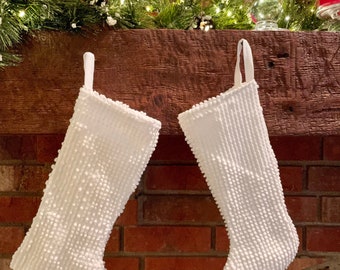 Vintage hobnail chenille stockings in 4 sizes, fully lined, hanging loop