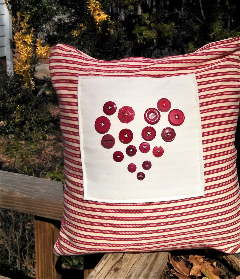 This Deep Red Ticking Stripe Pillow Has a Front Panel of Etsy