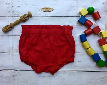 Unisex red bloomers-shorts in newborn- 6 months size