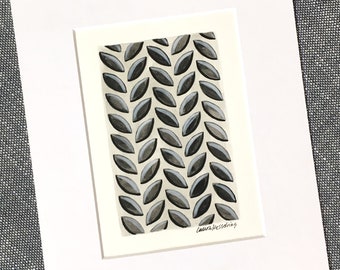 Abstract Leaf Art Painting / Nature Leaves / Black & White / Neutral Muted Gray Tan / Original Gouache and Ink on Paper