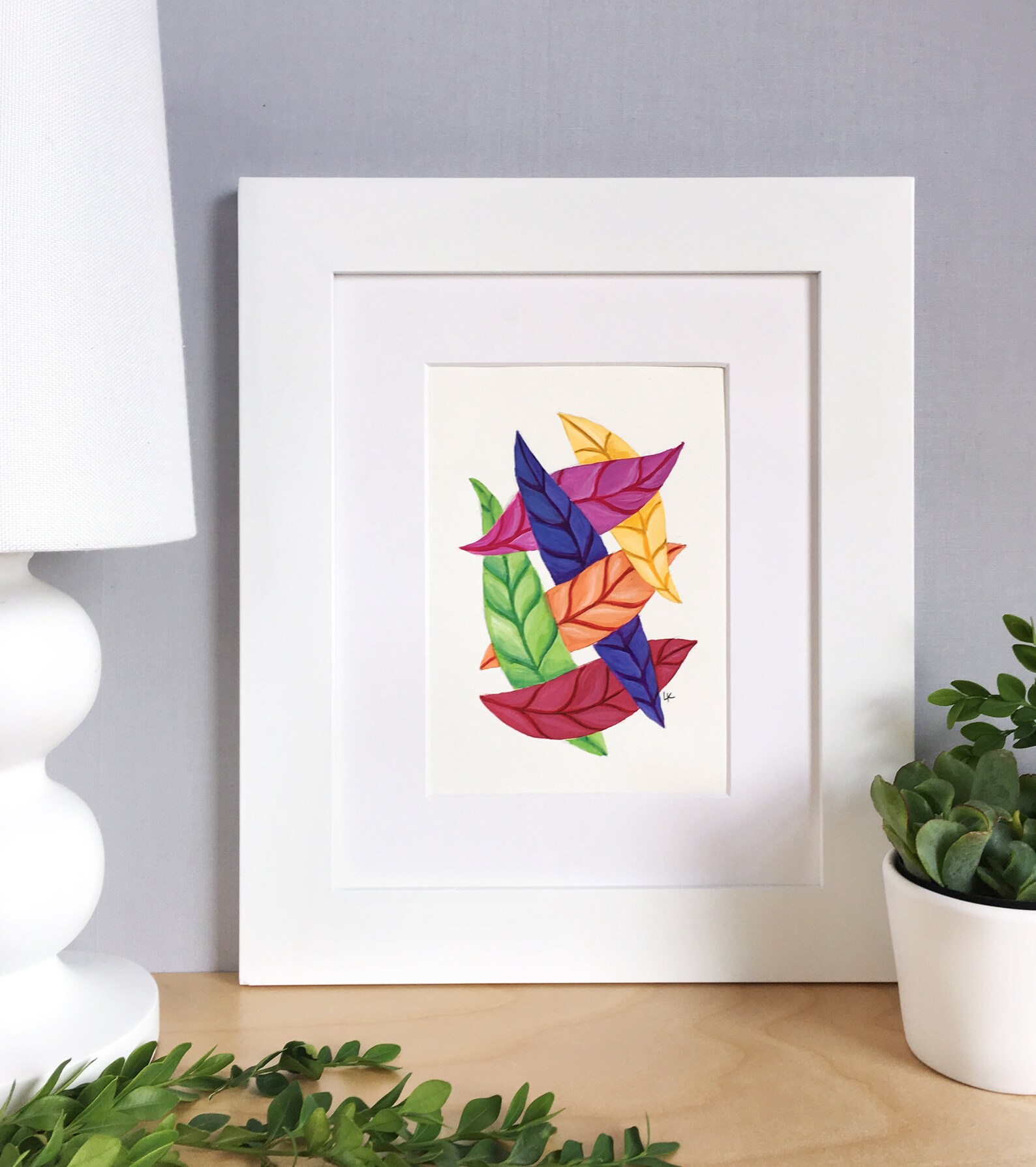 Colorful Leaf Art Painting / Autumn Nature Leaves / Red Pink - Etsy