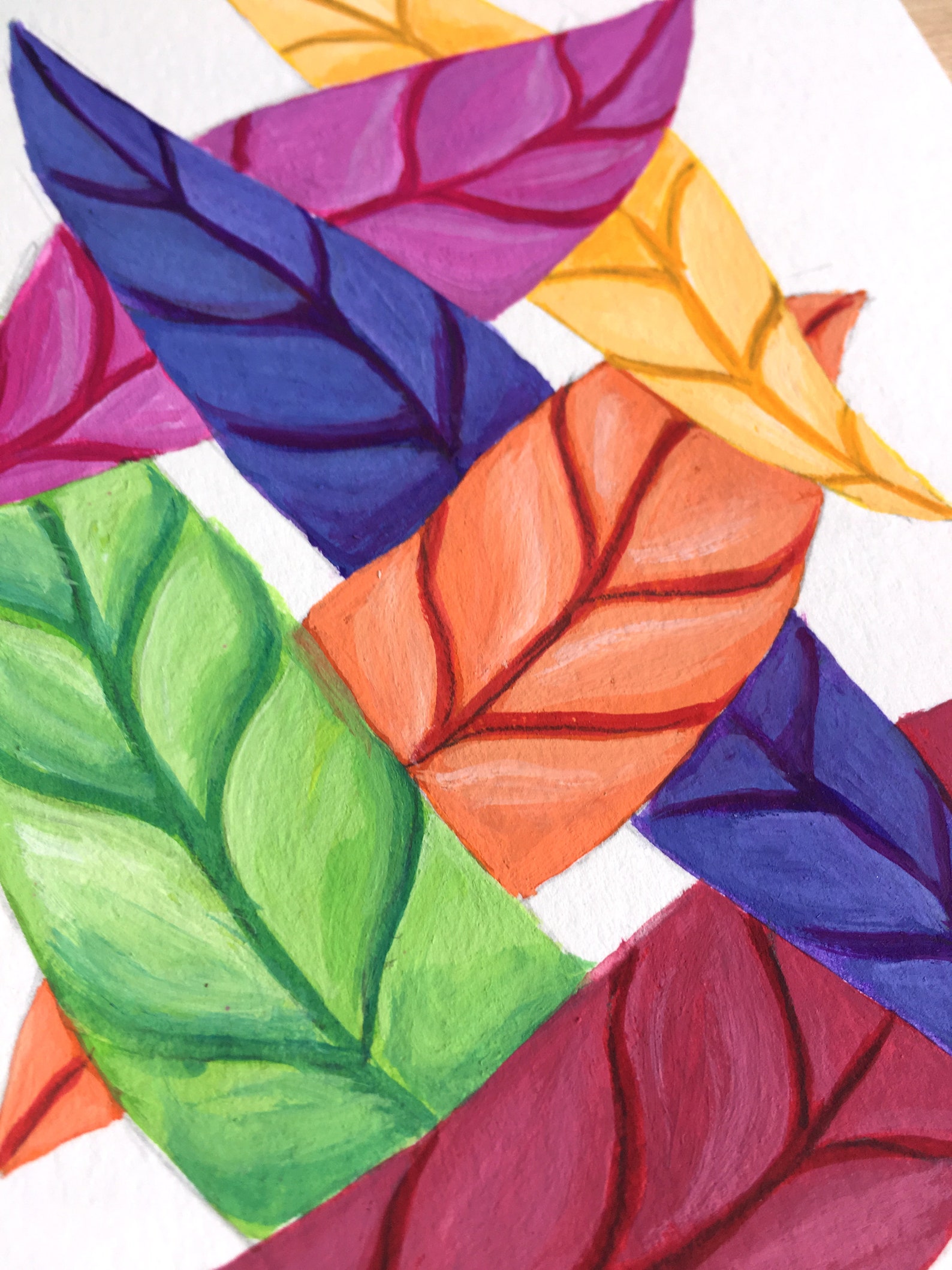 Colorful Leaf Art Painting / Autumn Nature Leaves / Red Pink - Etsy