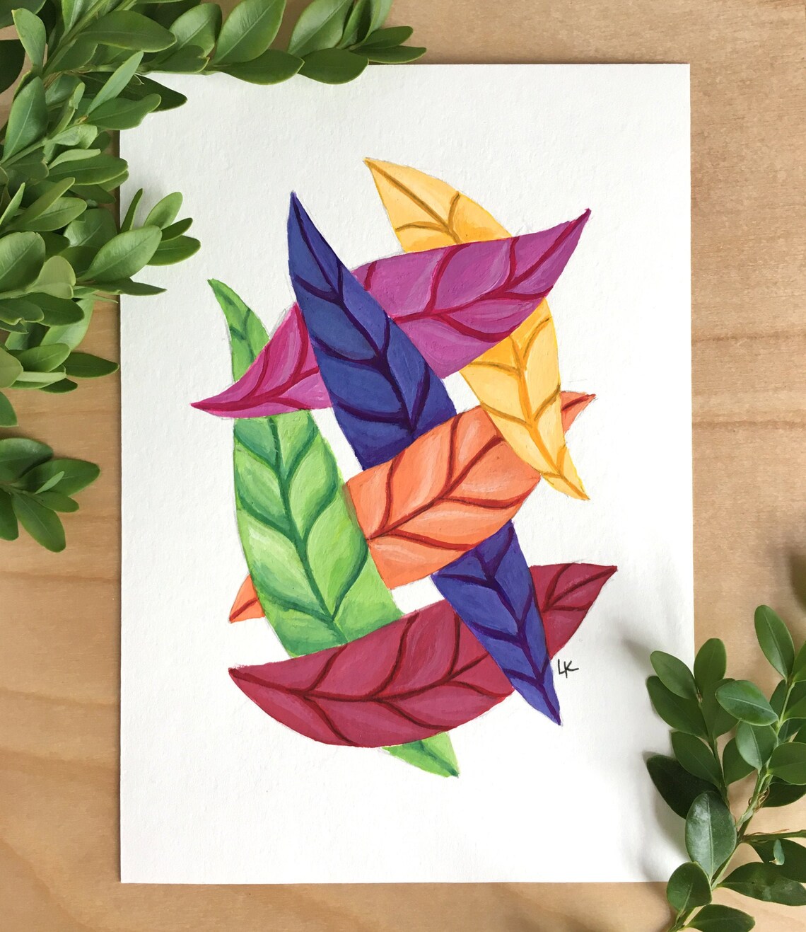 Colorful Leaf Art Painting / Autumn Nature Leaves / Red Pink - Etsy