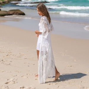 Witte kanten kimono cape KAFTAN franse gewaad bruiloft +ViewMyShop bruids boho pailletten jurk badmode top wikkelrok backless edelsteen bikini