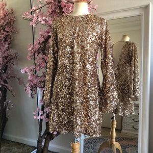 Backless sequin gold DRESS shift dress ViewMyShop pink bronze top skirt bridal lace kimono burning man festival outfit bridesmaid hens wrap image 1