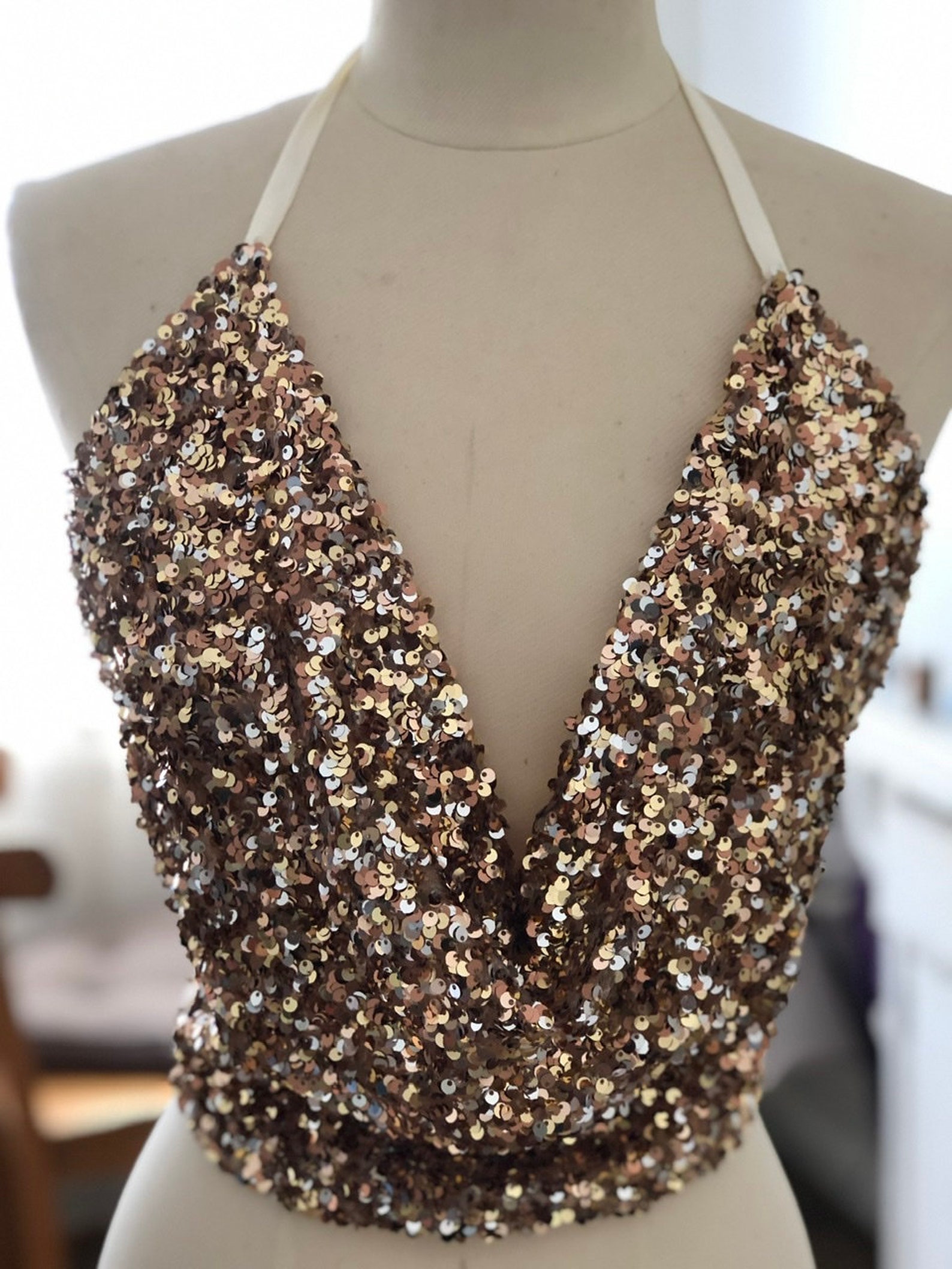 gold sequin halter