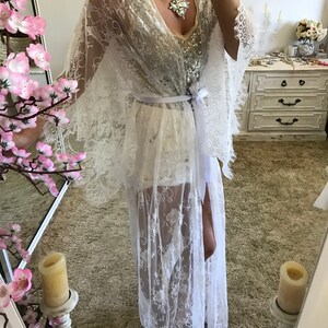 Lace KIMONO white french floral cape KAFTAN bridal robe wedding bohemian ViewMyShop sequins dress skirt burning man wrap pink bikini top image 8