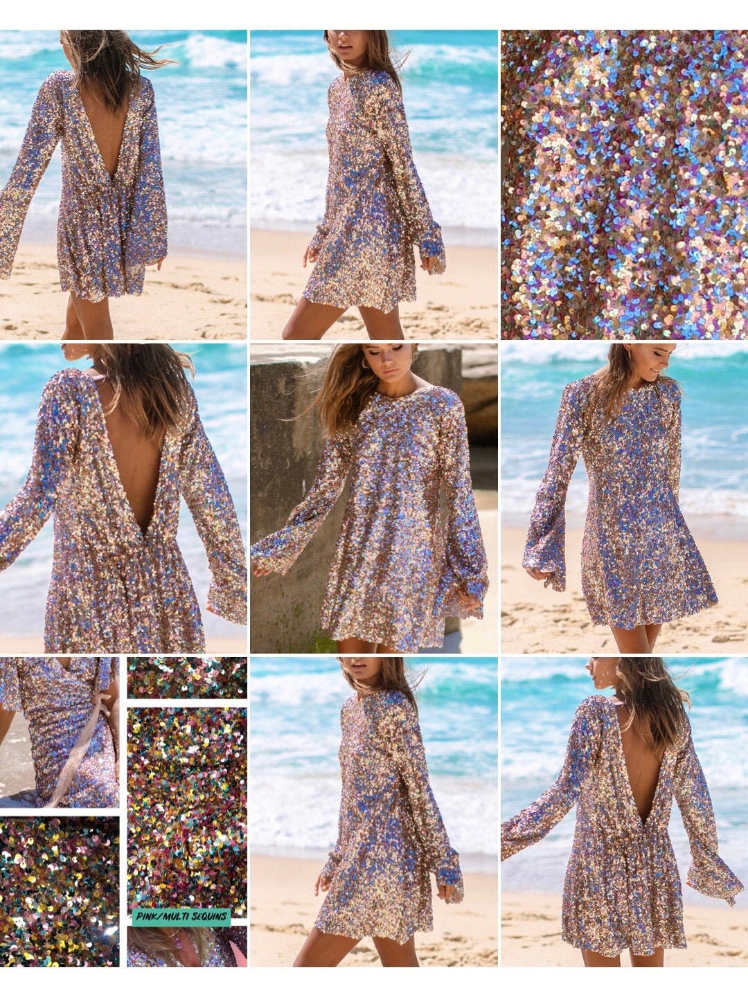 rose gold stretch sequin kimono dress