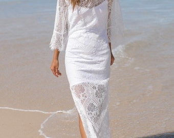 White lace DRESS Boho bohemian wedding dress bow bell sleeves +ViewMyShop gold sequins silver pants floral wrap skirt tulle top gemstone