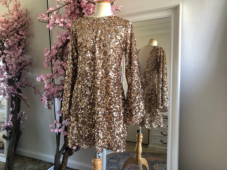 Backless sequin gold DRESS shift dress ViewMyShop pink bronze top skirt bridal lace kimono burning man festival outfit bridesmaid hens wrap image 1