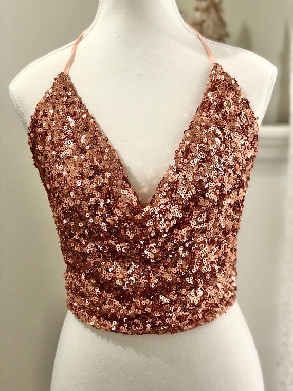 Rose Gold Sequin TOP Cowl Neck Halter Bow Straps Backless Silver Bronze  +viewmyshop Pants Floral Kaftan One Shoulder Dress Taylor Skirt Wrap - Etsy  Israel
