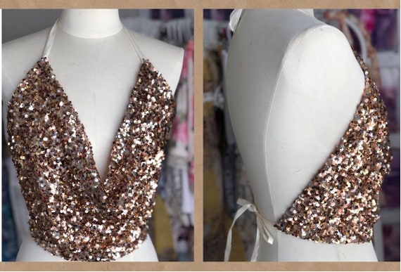 Gold Cowlneck Glomesh Backless Chain Top viewmyshop Pink Wrap