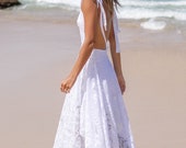 White lace DRESS tie up bow straps backless maxi french bridal wedding bohemian boho +ViewMyShop embellished gemstone cream bikini skirt top