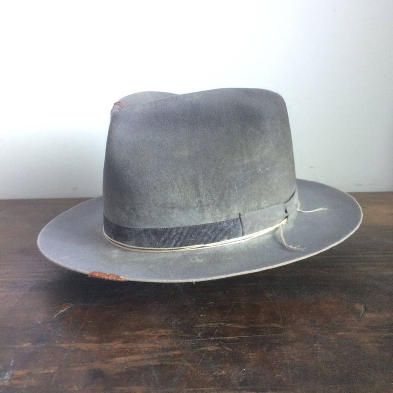 Custom grey fedora aged and distressed fedora mens custom hat Etsy