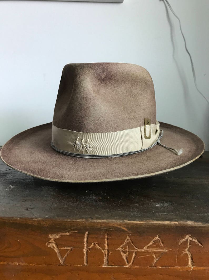 Custom wide brim western fedora aged and distressed wide brim | Etsy