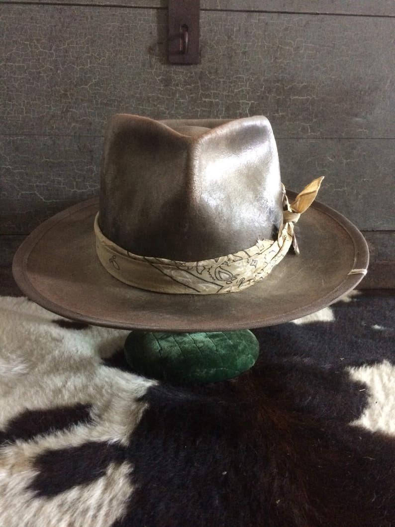 Alabaster Aged and Distressed Fedora Medium Brim Custom Made Etsy