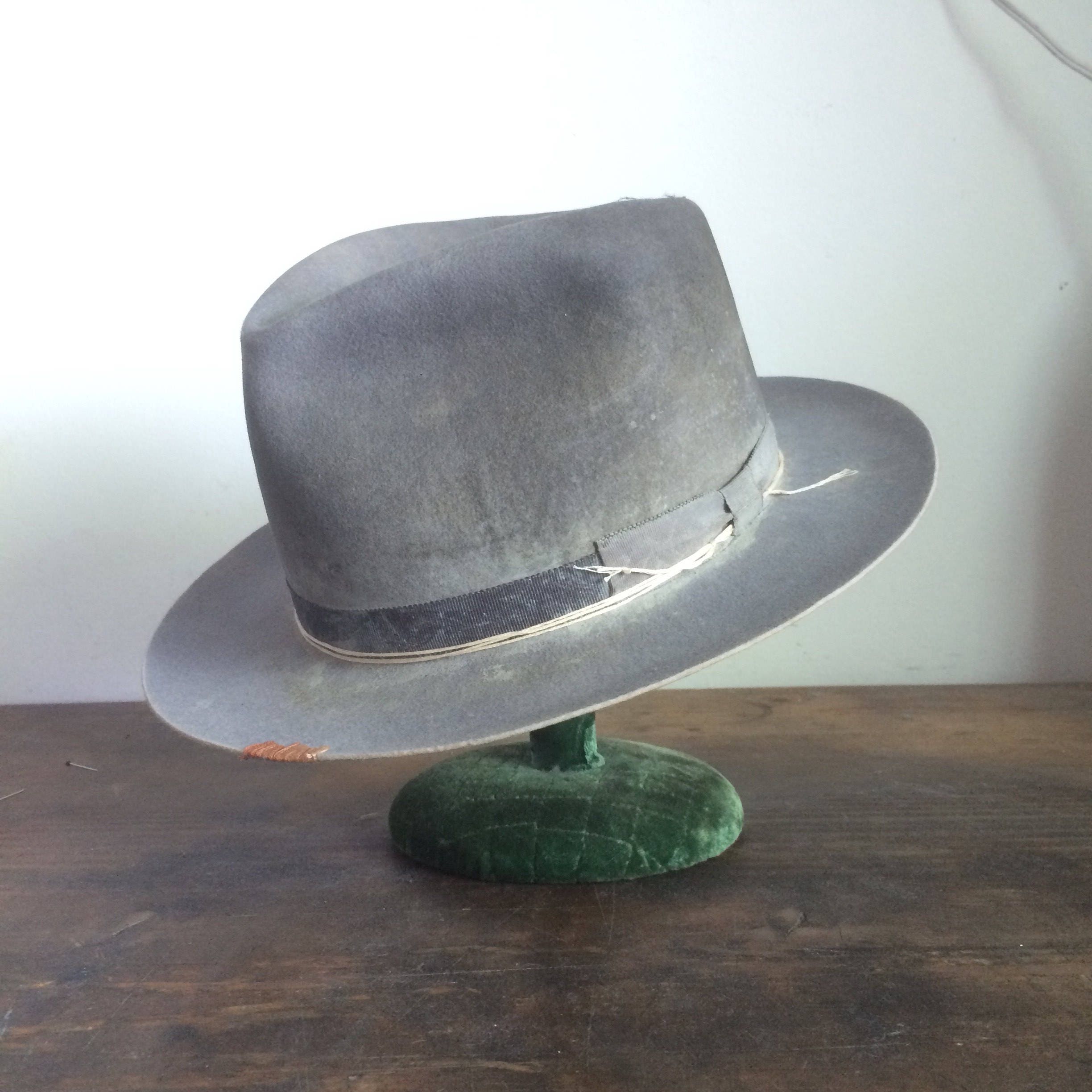 Custom grey fedora aged and distressed fedora mens custom hat Etsy