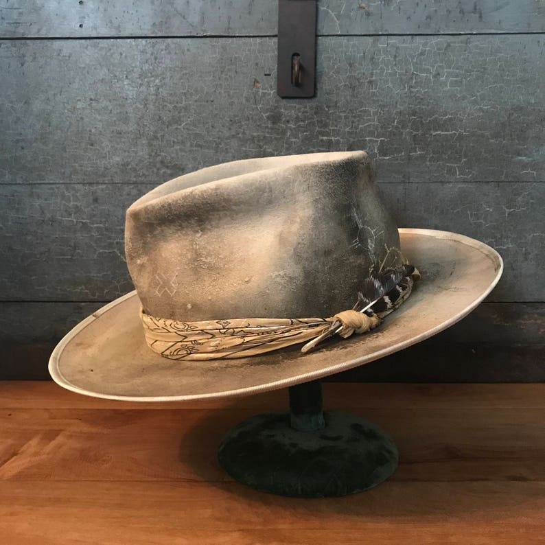 Alabaster Aged and Distressed Fedora Medium Brim Custom Made Etsy