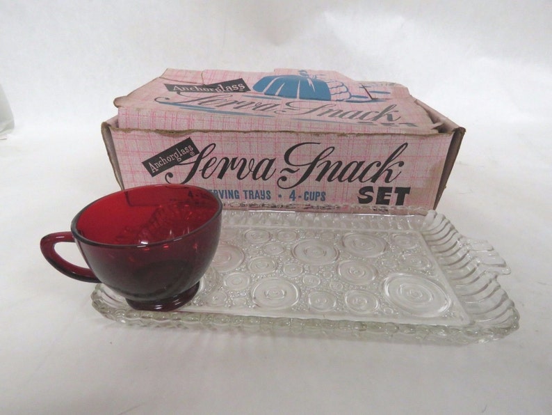 1950's Anchor Glass Serva Snack Set Retro Bubble Pattern Etsy
