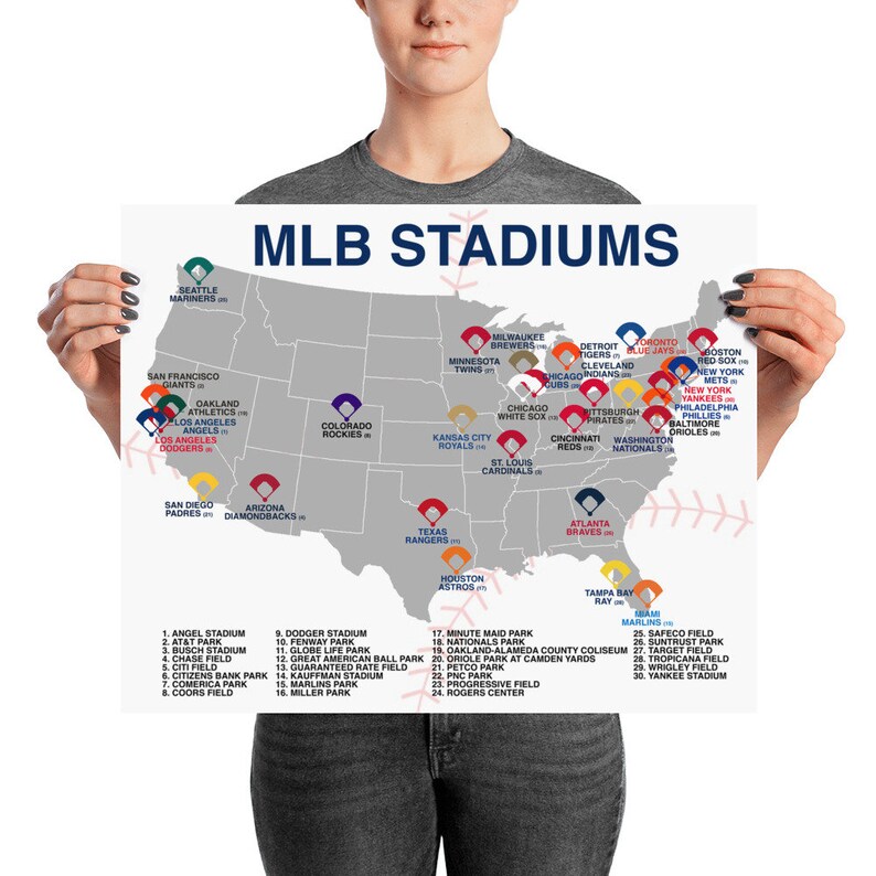 MLB Stadiums Map Poster Print | Etsy