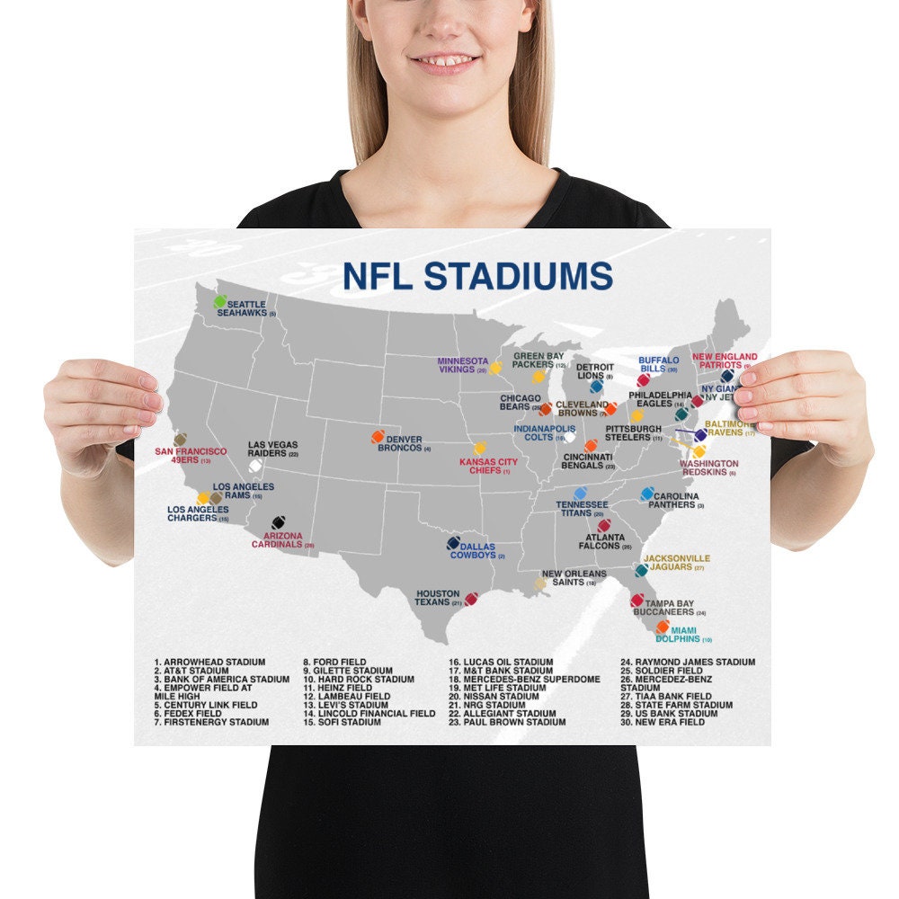 Nfl Stadiums Map 2020 Nfl Stadiums Map Poster | Etsy