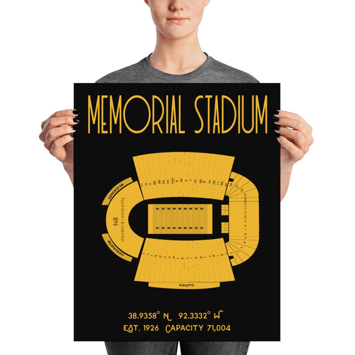 Missouri Football Memorial Stadium Poster Print Mizzou Etsy